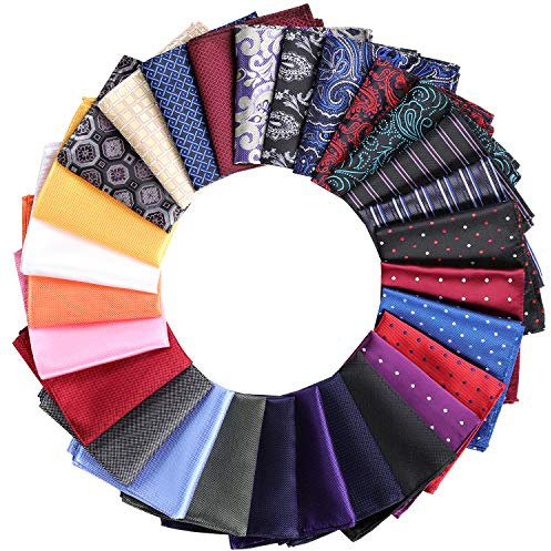 Jeatonge 28 Pack Pocket Squares for Men Men's Handkerchief Mens Pocket Squares Set Assorted Colors with a Holder
