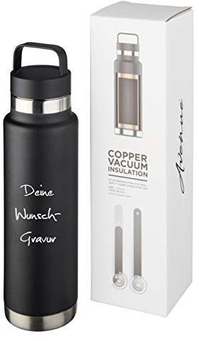 Schmalz® Sportflasche COLTON inkl. Gravur 600ml vakuumisolierte Isolierflasche aus Kupfer Edelstahl mit Kupferisolierung auslaufsicher (schwarz, mit Gravur)