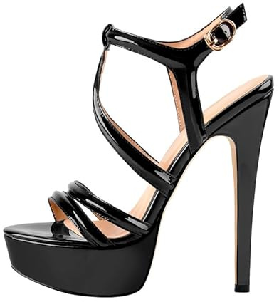 MissHeel Women's Open Toe Stiletto Heels Crisscross Band Buckle Strap Open-back High Heel Platform Ankle Sandals Black Size 13