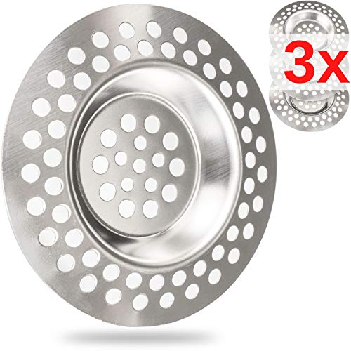 Colador de Drenaje, Set de 3, Ø 70 mm, Ideal para Drenaje con Ø Interno de 42 mm, sobresale 9.5 mm de Profundidad en la Boquilla, Tensor de Fregadero con Ajuste optimizado, Ideal para Fregadero