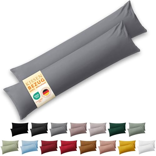Blumtal Taie de traversin 45x185 Lot de 2 - Housse de Coussin Microfibre - Taies d'oreillers avec Fermeture enveloppe, certifiée Oeko-Tex, Extra Douce et Lavable - Gris