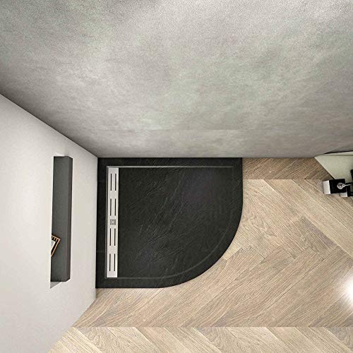 Piatto Doccia 80x80cm Semicircolare Pietra Nera Ruvida Antiscivolo | Antiscivolo Antibatterico, Piatto Doccia Rettangolare, Pietra Vulcanica, Resina Finitura, Nera Ruvida, Ultraslim