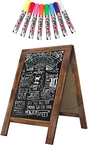 Rustic Whitewash Double Sided Chalkboard, 7.5*8.6 Tabletop Stand, Small Countertop Chalkboard Easel with 8Pcs Liquid Chalk for Menu, Kitchen, Restaurants, Bar, Wedding and Home Decor