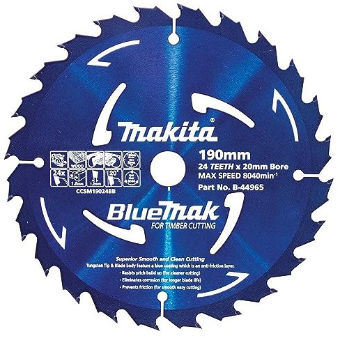 Makita B-44965 24 Teeth Bluemak TCT Saw Blade for DHS710, 190 mm x 20 mm Size