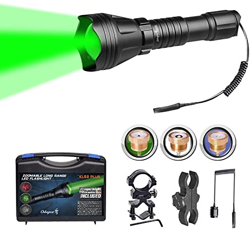 Odepro KL52 Plus Zoom LED Torch, Red Green IR850nm for Outdoor & Hunting | 4 Replaceable LED Inserts, 5 White Light Modes:High/ Mid/ Low/ Strobe/SOS, Remote Switch, Ideal for Coyote, Hog & Varmint