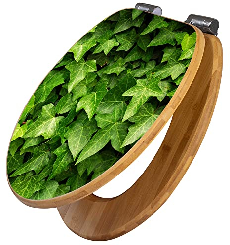 banjado Design WC Sitz Bambus Absenkautomatik 45,8x37,5cm / Toilettendeckel mit Absenkautomatik Holz/hochwertiger Bambus Klodeckel/WC-Sitz für gängigen Toiletten/Motiv Efeu