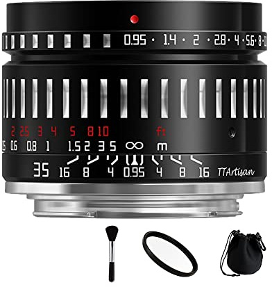 TTArtisan 35 mm F0.95 APS-C Rahmenlinse, große Blende, Weitwinkel-Objektiv für spiegellose Fuji X XF Mount XS10 XT20 XT30 XA5 XE1 XT3 XT4 X100V X100F