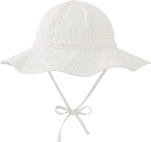 Durio Sonnenhut Baby Hut Kinder Verstellbarer Faltbare UV-Schutz mit Verstellbarem Bindebändern und Breite Krempe Beige Streifen 2-4 Jahre (Tag Size L)