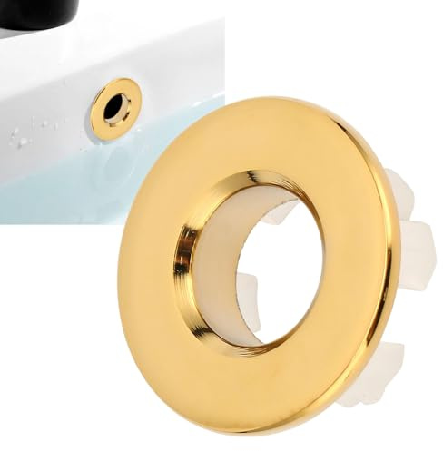 MOUMOUTEN Spülbecken-Überlaufringe – universelle Spülbecken-Überlaufabdeckung, Messing, runde Spülbecken-Überlaufringe, Einsatz in Loch-Ersatzteilen(Gold)