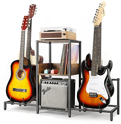 Bikoney Gitarrenständer 4-stöckig für Akustik, E-Gitarre, Bass, Gitarrenständer-Halterung, Bodenverstellbar für mehrere Gitarren, Gitarrenver Stärker Zubehör, Gitarren Display für Musikzimmer