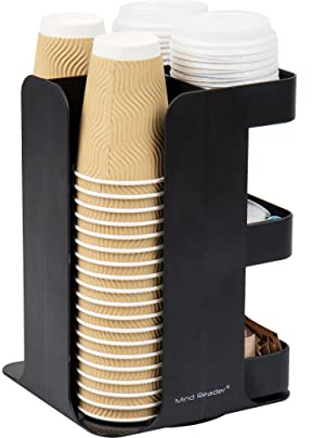 Mind Reader Cup Condiment Carousel, Countertop Organizer, Coffee Bar Accesories, Kitchen, Stirrers, 8L x 8W x 12H, Black