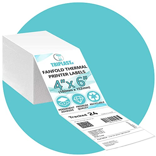 Triplast 500 x White Fanfold Thermal Printer Labels (4x6 inch / 102x152mm) - for Printing Courier & Shipping Labels - Compatible with All Thermal Printers
