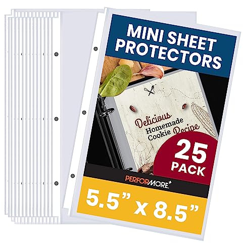 Performore Heavyweight Clear Mini Sheet Protectors Holds 5.5 x 8.5 Inches Sheets, Fits a 3-Ring Binder, Crystal Clear and Acid-Free with Reinforced Holes, Top Loading Paper Protector (25 Pack)