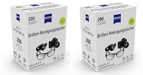 Toallitas de limpieza para gafas de ZEISS para una limpieza suave y profunda de tus lentes, fórmula mejorada, juego de 2 x 200 toallitas