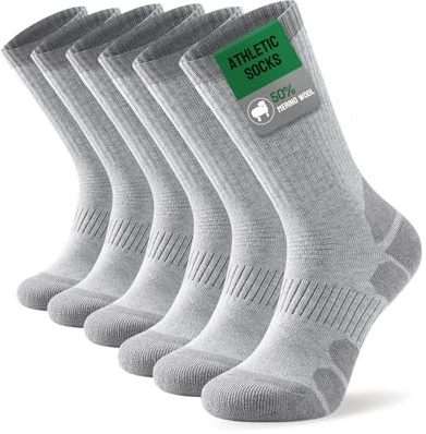 TANSTC Merino Wool Hiking Socks, Cushioned Walking Socks for Men Women | 50% Merino wool blend, temperature regulating, moisture wicking, breathable comfort, cushioned support, reinforced heel & toe