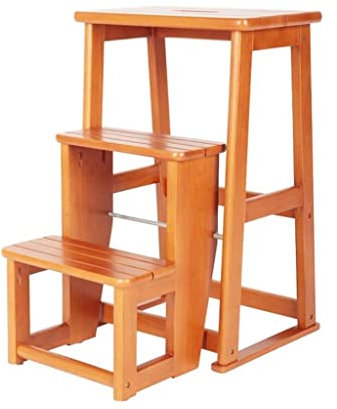 Küchen-Tritthocker, klappbarer Tritthocker mit 3 Ebenen, Holz für Erwachsene | Klappbare Trittleitern | Standregale | Präsentationsregal | Multifunktionsstuhl | Sitzfläche mit 300 Pfund Kapa