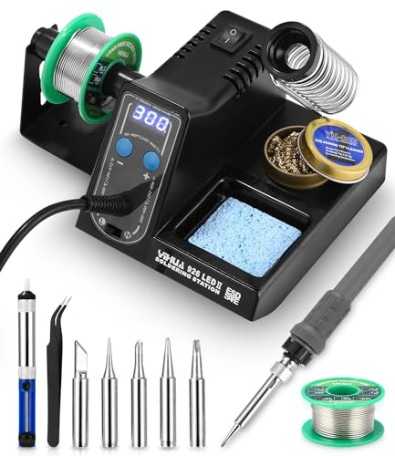 FAOKZE Lötstation 60W, Lötkolben Set 90°C ~ 480°C einstellbare Temperatur mit Displayanzeige Entlötpumpe Lötkolbenständer 5 Lötspitzen Feinlötkolben Soldering Set für Hobbylöten