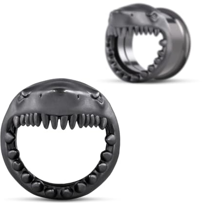 COOEAR - Dilatadores para orejas de acero inoxidable, tapones para orejas con diseño de tiburón, dilatadores con rosca trasera para las orejas., 0g(8mm), Metal, Arenisca