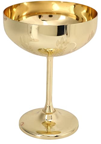 Otufan Bicchiere da Champagne in Metallo, Calice in Acciaio Inossidabile 304 Inciso Bar Party Tazza da Vino Rosso Decorativo Coppa per Orecchie di Grano Placcatura in Oro per Regalo(Oro A)