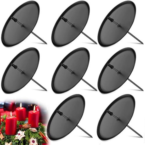 Pack of 8 Advent Wreath Candle Holders, 6 cm Black Advent Candle Holder, Metal Advent Wreath Decorative Candle Plate, Candle Holder for Christmas Wreath, Table Arrangements