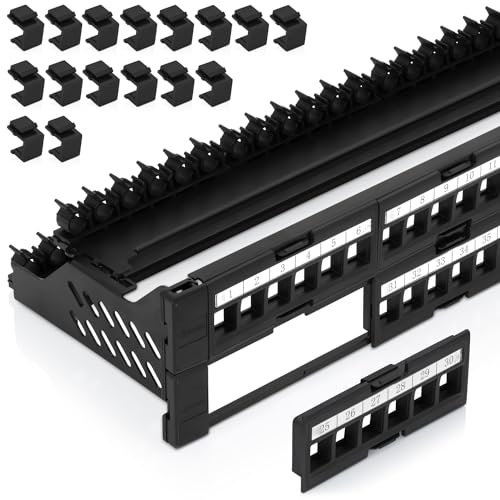 Everest Media Keystone-Patchpanel mit 48 Anschlüssen, abnehmbare 6-Port-Einsätze, blankes Keystone-Patchpanel, 48 Anschlüsse, nur mit schlanken Keystones verwenden (breite Buchsen passen