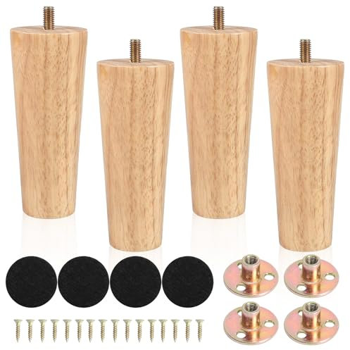 SWoob Wooden Furniture Legs Set of 4 Sofa Legs 15cm/6inch Solid Wood Furniture Legs Replacement Feet Table Legs with Silent Pad Plate & Screws for Sofa Coffee Table Dressing Table