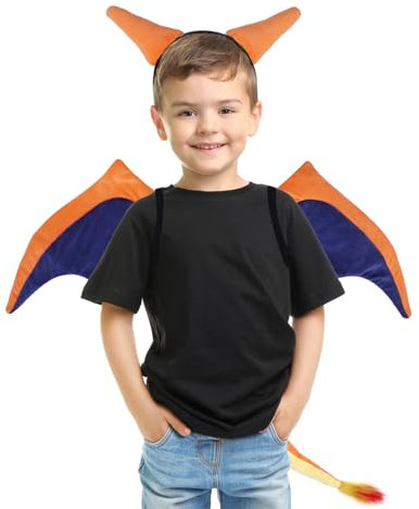 CosplayStudio Drachen Kostüm Set mit Flügeln, Hörnern und Schwanz | Monster Verkleidung für Erwachsene und Kinder