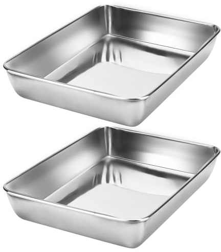 HEIYUET Set di 2 teglie da forno, 30 x 24 x 5 cm, in acciaio inox, rettangolari, teglia da forno, teglia da forno, teglia profonda, teglia da forno per arrostire, lavabile in lavastoviglie