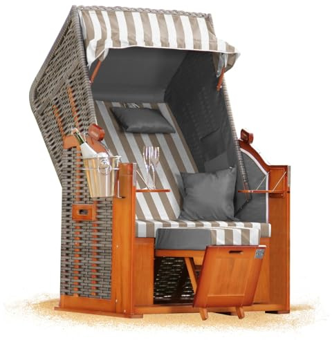 Strandkorb Hanse Ostsee 1 Sitzer Klassik 100cm breit - Volllieger bereits montiert inkl. Strandkorbrollen ideal für Zuhause, Balkon und Terrasse