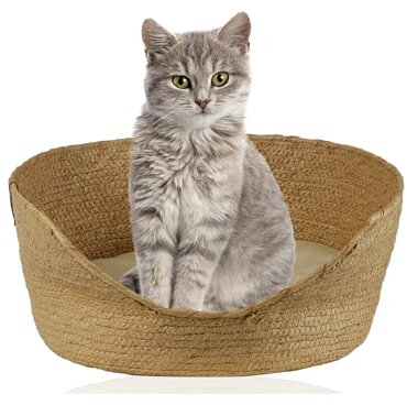 Rohrschneider umweltfreundlicher Tierkorb | Hundebett & Katzenbett aus geflochtenem Papier mit weichem Kissen | Gr. 1 Maße: D 40 x H 19 cm