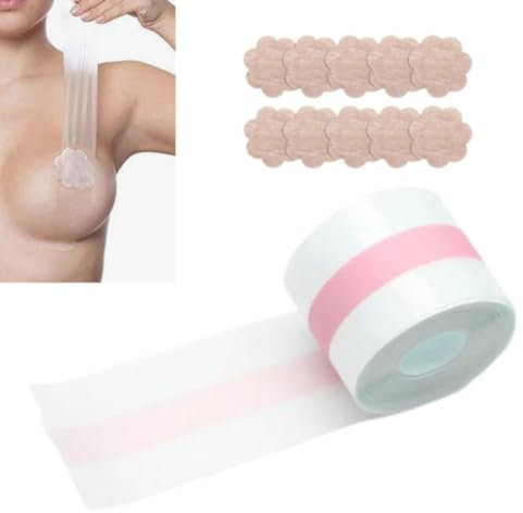 KFLY Boob Tape Breast Lift Tape with 5 Pairs Nipple Covers Push Up Waterproof Self Adhesive Body Tape Invisibility Nipple Pasties for Sleeveless Dress Swimsuit (Transparent)