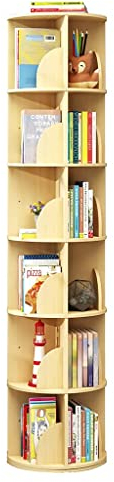 GaRcan Bücherregale, um 360 Grad drehbares Bücherregal in Holzfarbe, freistehendes, stapelbares Bücherregal aus massivem Hartholz, für das Home-Office, Wohnzimmer, Arbeitszimmer (braun, 46 x 196 cm)