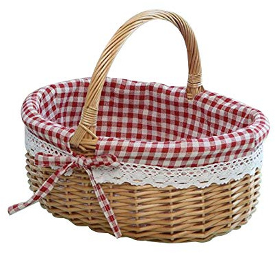 Xnferty Weiden-Picknickkorb mit Griff, 27,9 cm, Stabiler Gewebter Körper mit Waschbarem Futter, Vintage-Form, Picknickkorb, Gewebter Weidenkorb aus Raufaser, Handgewebte(Primäres Gänseblümchen)