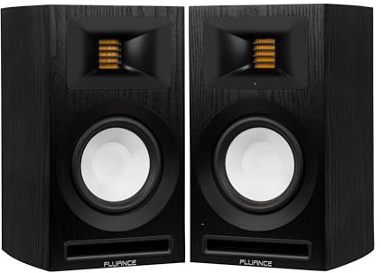 Fluance Ri71 Referenz-Regallautsprecher mit 120W-Verstärker, AMT-Hochtönern, 5-Treibern, HDMI, Bluetooth, RCA & Subwoofer-Ausgang – für Musik, TV, PC & Plattenspieler (Schwarze Esche)