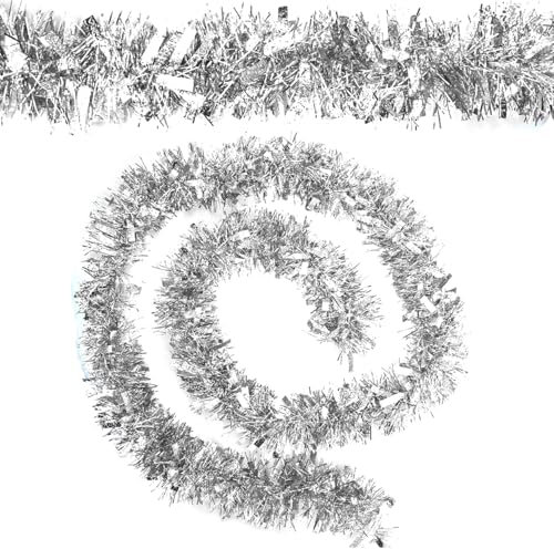 CHEERMAGIC Christmas Tinsel Garland,13.12FT Silver Xmas Shiny Tinsel Garland Decorations for Christmas New Year Holiday Party Decorations A6-LPZLH (Silver)