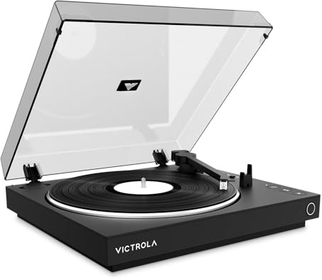 Victrola Helautomatisk Bluetooth-skivspelare med Technica ATN3600L ljudcell, automatisk repetition, 2 hastigheter, trådlös bluetooth-strömning, aluminiumbricka med förförstärkare