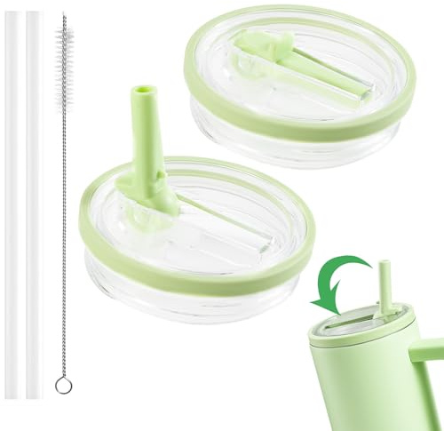 2 coperchi di ricambio per tazza Stanley Cup da 40 oz, coperchio riutilizzabile a prova di perdite, coperchio di ricambio con cannuccia (verde chiaro)