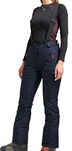 ATHL DPT. Pantalon de ski / snowboard / pantalon de neige chaud pour femme - Imperméable - 5000 mm - Avec bretelles amovibles, bleu foncé, XXL