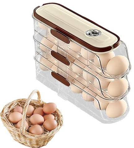 Dispenser di uova impilabile, organizer per uova, dispenser per uova impilabile con ruote, supporto automatico per rotoli di uova, tipo rotabile, con coperchio, scatola di stoccaggio per uova