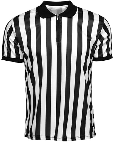 Herren Schiedsrichter Shirt, Schiedsrichter Trikot Männer, Schwarz Weisses T Shirt Streifen, Schiedsrichter Shirt Gestreift Uniform Mit Reißverschluss Umgeschlagener Kragen Für Basketball Fußball