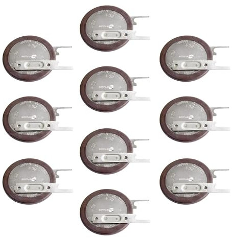 SIMPLETEK - 10 piles VL2020 à bouton rechargeable 3 V avec connecteurs à souder Contacts plats (10 pièces)