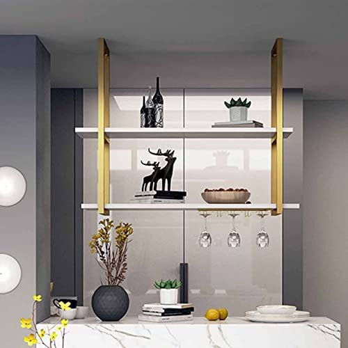 LWDXMYKW Wine bottle display stand Ceiling Bottle Rack Flower Stand Plant Stand - Retro Iron Solid Wood Hanging Shelf,Kitchen Bar Restaurant Hanging Shelves,Bar Decoration Display Rack,Gold,80 * 30 *