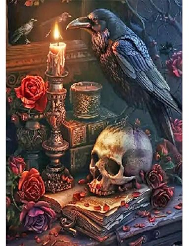 GLIDIAM Diamond Painting Totenkopf Rosen Skull Krähe, Diamant Malerei Bilder Gothic Horror, 30x40cm DIY Full Drill Basteln Erwachsene, Mosaik Stickerei Kreuzstich Geschenk für Wanddeko Wohnzimmer