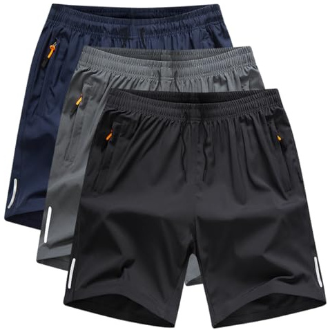 AOOPOO Lot de 3 Short Sport Homme avec Poche Zippée Shorts de Course à Pied Séchage Rapide Leger Pantalon Court Été Respirant Short Running Jogging Fitness pour Hommes, Taille S-XXL