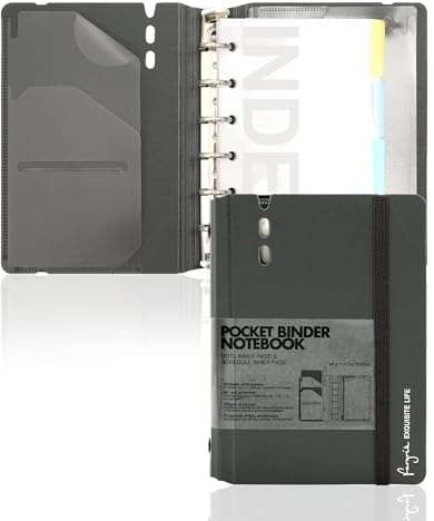 CAGIE Ringbuch A7 Nachfüllbar Binder 6 Ring Notizbuch mit Register | Loses Blatt Diary mit Taschen, Nachfüllpackung Enthält Planquadratlineal und Punktseiten, 4.13 x 5.71 In, Grau