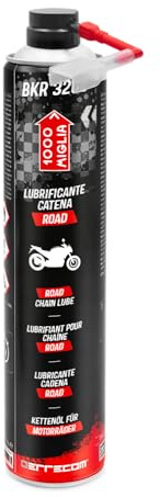 Errecom BKR 3202 Road und Motorräder Kettenschmiermittel, Resistent gegen Staub und Wasser, präziser Strahl ohne Spritzer, inkl. Huggie System + 90° Verlängerung, 750ml Aerosoldose