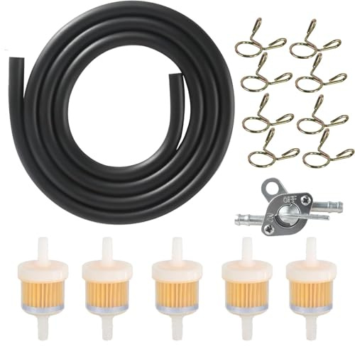 15 Stück Kraftstofffilter Set, Motorrad Benzinschlauch Kit mit 1m Schlauch, 5 6mm Benzinfilter und 8 Schlauchschellen, Benzin Kraftstofffilter Inline Kraftstofffilter Kit für Auto Motorrad