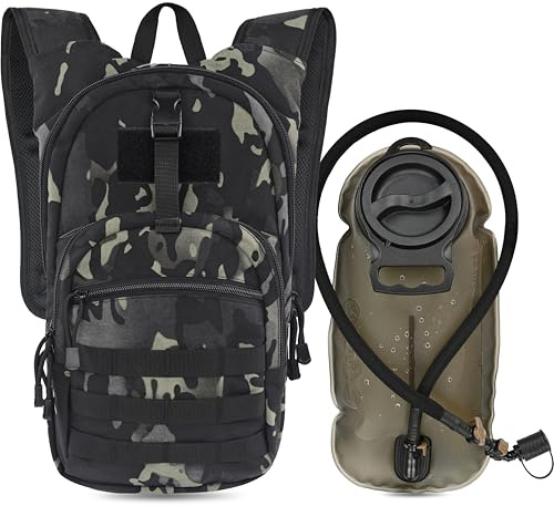 MARCHWAY Taktischer Molle-Trinkrucksack mit 2,5 l TPU-Wasserblase, flaches Profil, organisierter Militär-Rucksack für Wandern, Radfahren, Rucksackreisen, Jagd, Laufen