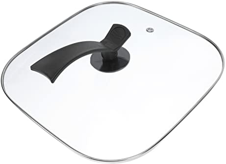 FUNNETOYU Tapa de Vidrio para Olla Eléctrica, Cuadrada, Asa Vertical y Borde de Acero Inoxidable, Transparente, Segura para Cocinar, 30cm