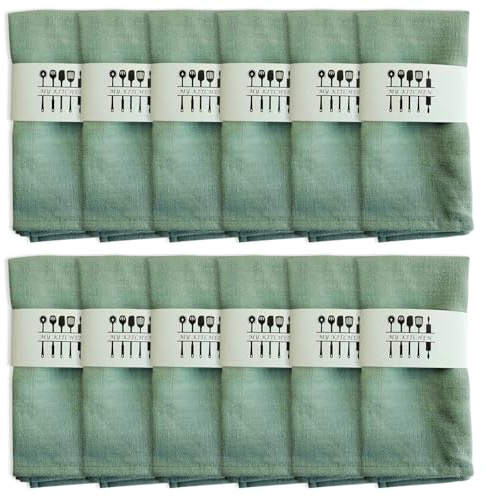 Stoffservietten Leinenservietten, 12er-Pack 40X40CM Hochwertige Baumwolle 100% Natur Stoff-servietten, Kitchen Stoffservietten Tischdekoration für Weihnachten, Edle Hochzeit, Geburtstag (Bohnengrün)